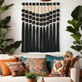 Macrame Wall Hanging Boho Wall Decor Black Fiber Yarn Wall Art Handmade Cotton Spherical Knot for Living Room Bedroom Nursery Office Home Decor27" W x 33" L-Ruum Studio Home