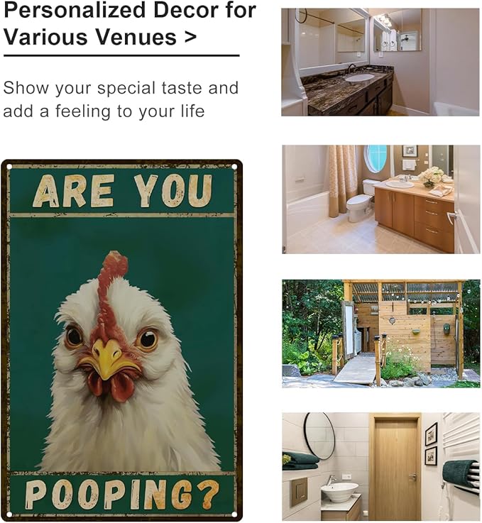 ALKB Chicken Metal Sign for Bathroom Decor - 8x12 Inch Are You Pooping Vintage Chicken Sign Gifts for Chicken Owners-Ruum Studio Home