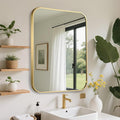 FARMER 20x30 Inch Gold Bathroom Mirror, Rectangle Vanity Mirror, Brushed Mirrors for Wall, Metal Frame Hanging Mirror with Round Corner for Bedrooms, Entryways, Living Rooms, Horizontal/Vertical-Ruum Studio Home