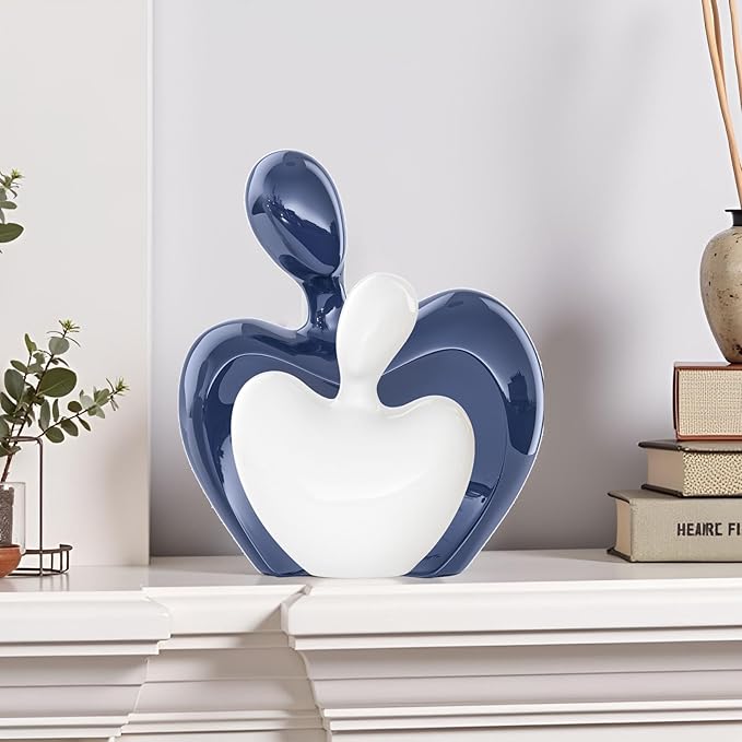 XMGZQ Blue and White Ceramic Couple Figurines Home Decor Accent,Wedding Engagement Romantic Gift for Husband Wife,Large Male and Female Love Statue Valentine's Day Birthday,Abstract Hugging Couple-Ruum Studio Home