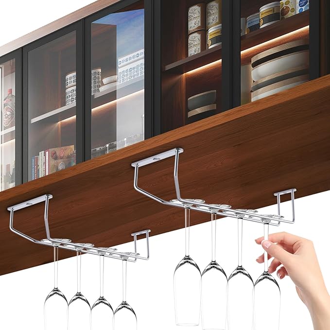 5 Pack Wine Glass Rack Stainless Steel Wine Glass Holder, 14inch Hanging Stemware Rack for Bar Kitchen Cabinet-Ruum Studio Home