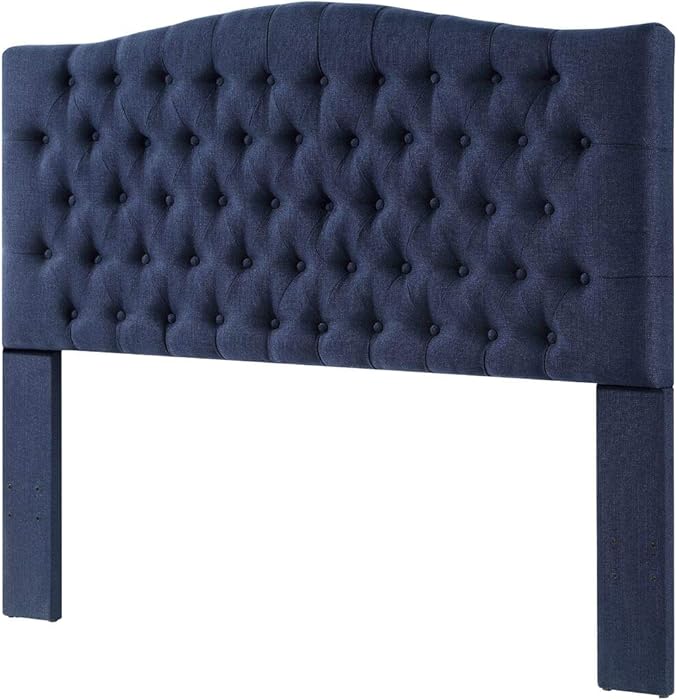 24KF Upholstered Tufted Button Linen Fabric Headboard,Comfortable Fashional Headboard Queen/Full Size,Navy Blue-Ruum Studio Home
