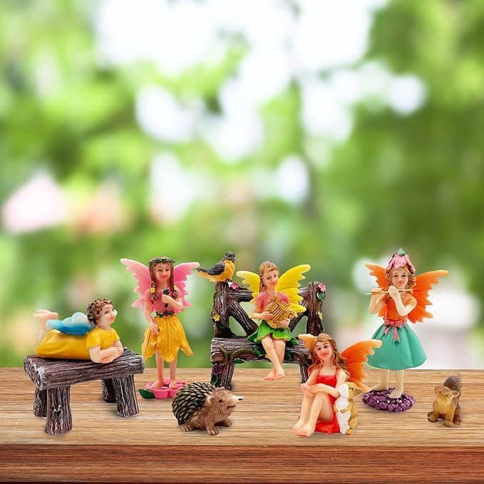 Fairies Set of 10 Pcs Miniature Garden Figurines - Outdoor Decor Art for Fall Winter, Outdoor Statue for Patio, Lawn, Yard Decoration-Ruum Studio Home