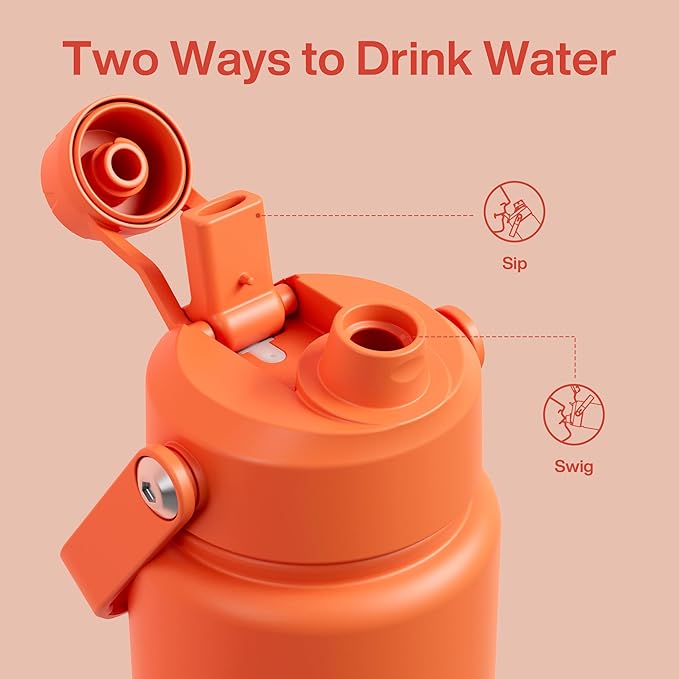 Insulated Water Bottle with Straw Stainless Steel Water Bottle, Leak-Proof, BPA-Free, Double Wall Vacuum Keeps Cold for 24 Hours for Sports, Travel, School (32 oz, Moderate Orange)-Ruum Studio Home