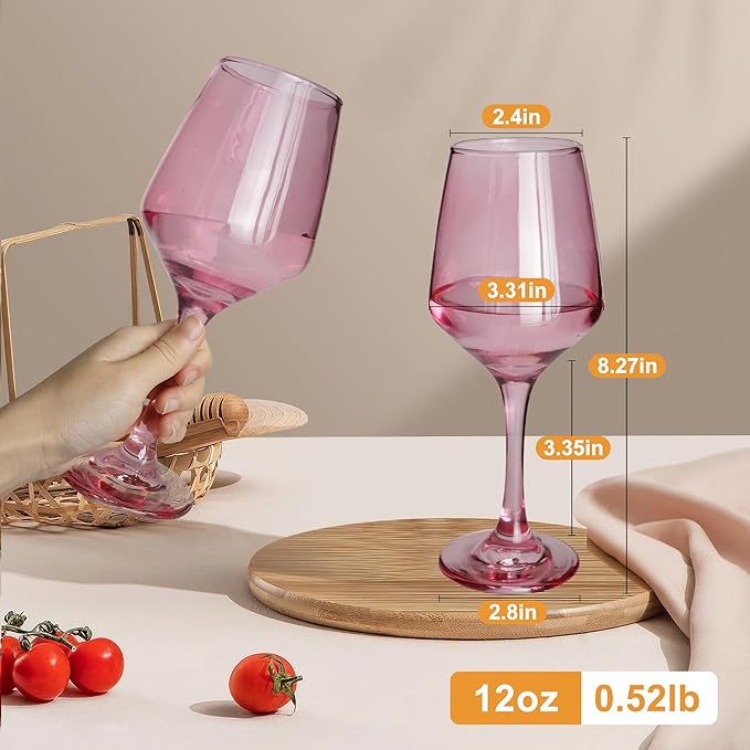 Colored Wine Glasses Set of 6-12oz Colorful Long Stem Wine Glass Cups, Multi Color Pretty Crystal Glassware, Hand Blown Goblets Drinkware, Unique Drinking Stemware Holiday Gift Set for Women-Ruum Studio Home