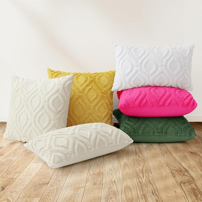 decorUhome Throw Pillow Covers 26x26 Inch Set of 2, Soft Plush Decorative Faux Fur Forest Elf Solid Couch Pillow Covers, Accent Farmhouse Neutral Square Euro Pillow Cases for Sofa Bed Living Room-Ruum Studio Home