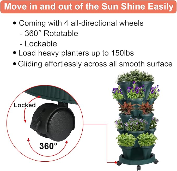 Vertical Planter 5 Tier Stackable Planters Garden Planters Strawberry Herb Flower and Vegetable Planter Indoor Outdoor Gardening Pots with Removable Wheels and Tools 2-Pack-Ruum Studio Home