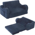Kids Extra Wide Chairs for Toddler, 2-in-1 Toddler Soft Sherpa Couch Fold Out, Convertible Sofa to Lounger for Girls and Boys, Dark Blue-Ruum Studio Home