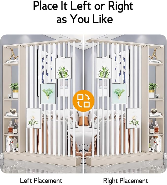 Wall Room Divider, Storage Cabinet Storage Display with Shelves, Modern Freestanding Wood Room Divider Screen, Wall Privacy Screens for Home Decorative (Beige+White,55" L x 9.5" W x 79.5" H)-Ruum Studio Home