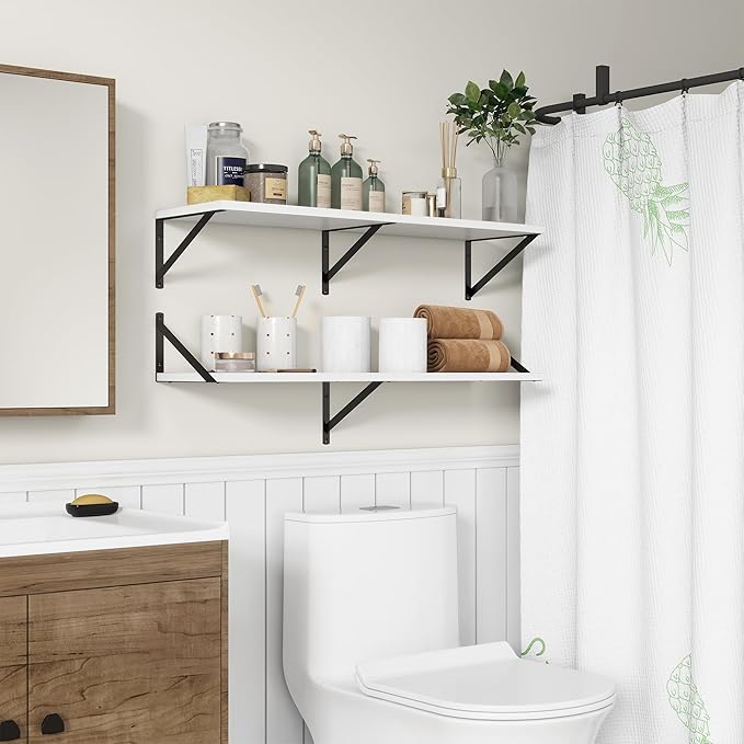 36"W x 10"D Floating Shelves, 10 Inch Deep White Floating Shelves, Farmhouse Rustic Deep Wall Shelves for Home Decor, Wide Large Floating Shelf for Bathroom, Living Room, Kitchen, Study Room-Ruum Studio Home