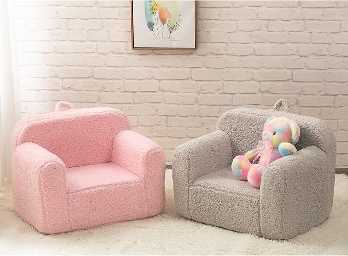 ALIMORDEN Kids Ultra-Soft Snuggle Foam Filled Chair, Toddler Cuddly Sherpa Reading Couch for Boys and Girls, Light Grey-Ruum Studio Home