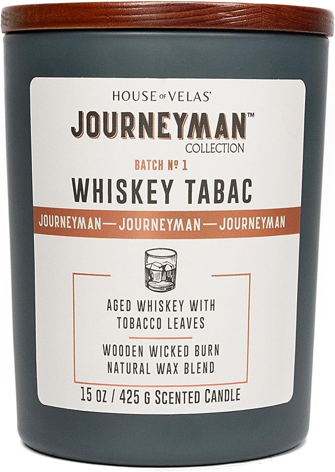 Journeyman Collection Candle, 15oz, Wooden Wick, Whiskey Tabac, Large Painted Jar-Ruum Studio Home