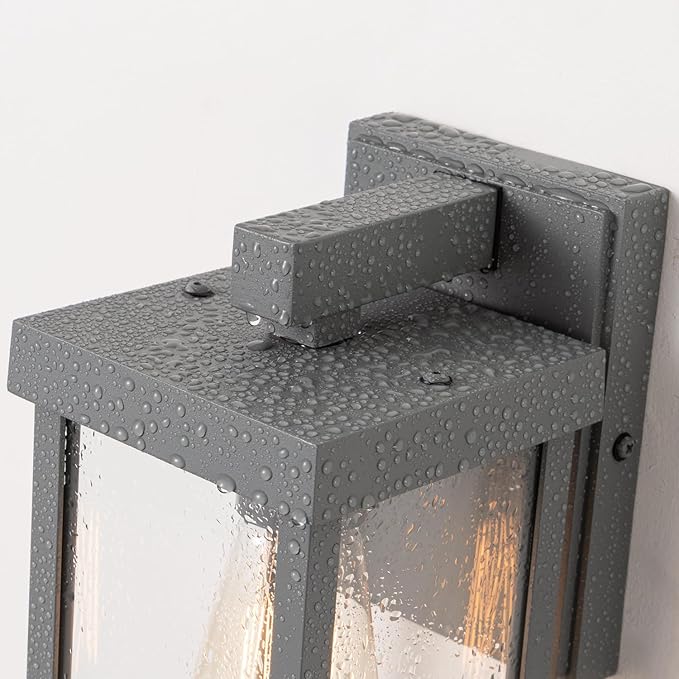 mirrea 11" Classic Outdoor Wall Sconce 1 Light in Matte Gray Rectangular Metal Frame and Clear Glass Shade Waterproof Porch Light Patio Light Pack of 2-Ruum Studio Home