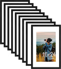 Vittanly 16x24 Picture Frames Set of 9, Shatter Resistant Plexiglass, Display 12x18 Pictures with Mat or 16x24 without Mat, Photo Frames for Wall or Tabletop, PVC Frame, Black-Ruum Studio Home