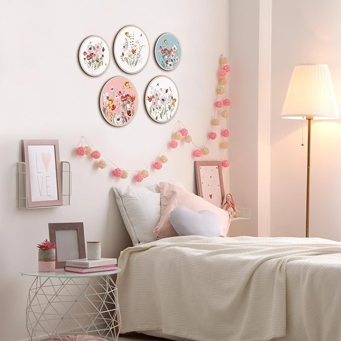 Qunclay 5 Pcs Wall Art Decor Wooden Living Room Wall Decor Bohemian Hanging Farmhouse Geometric 10'' and 8'' Aesthetic Wood Minimalist Posters for Bedroom(Wild Flower)-Ruum Studio Home