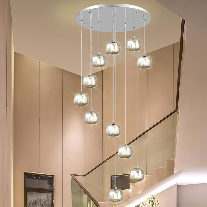 Flush Mount Chandelier,Crystal Pendant Light with 12 G9 LED Bulbs,Chandelier Hanging Flush Mount Lighting Fixtures for Spiral Staircase,Foyer,Entryway,Living Room(12 Lights,3000K)-Ruum Studio Home