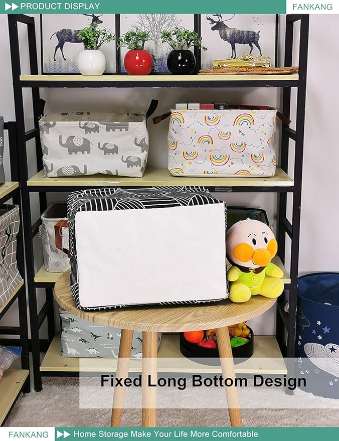 FANKANG Storage Basket,Nursery Hamper Canvas Laundry Basket Foldable with Waterproof PE Coating Storage, Office, Bedroom, Clothes,Toys (Rec-Black Cube)-Ruum Studio Home