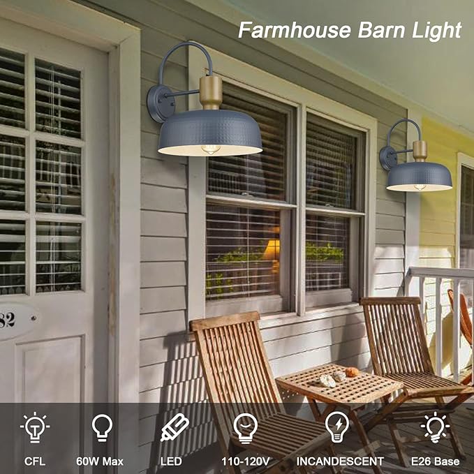Outdoor Barn Light Gooseneck Barn Light, Farmhouse Exterior Wall Mount Light Vintage Wall Lighting Fixture Industrial Sconce Lantern for Porch, Entryway, Garage, Blue, 1 Pack-Ruum Studio Home