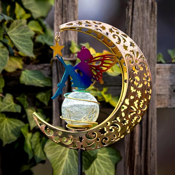 Moon Fairy Solar Garden Lights, Outdoor Decor Pathway Lights, LED Lawn Decor Lights - Gardening Gifts for Women(Moon Fairy Garden Lights)-Ruum Studio Home
