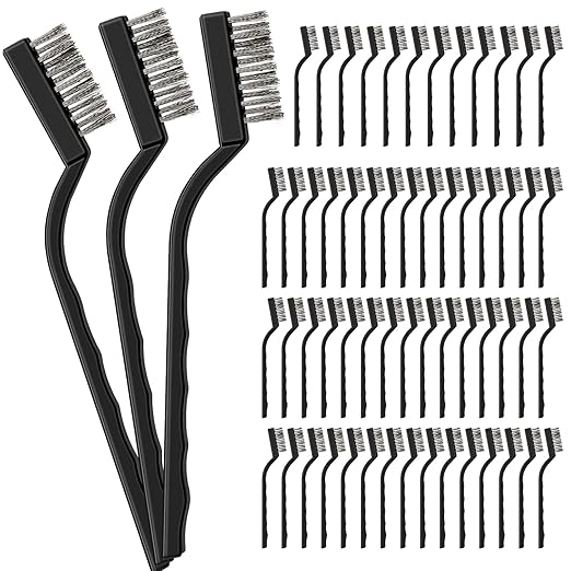 60 Pcs Mini Wire Brush Set Stainless Steel Wire Bristle Scratch Brush Small Metal Brush for Cleaning Curved Handle Masonry Welding for Cleaning Welding Slag and Rust Tool, Black, 6.7 Inches-Ruum Studio Home