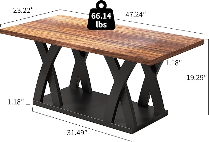 47” Wood Coffee Tables for Living Room Rustic Stands with Storage Shelf Black Blown Coffee Tables for Living Room Farmhouse Center Stands with Shelf. Farmhouse Rectangle Center Table-Ruum Studio Home