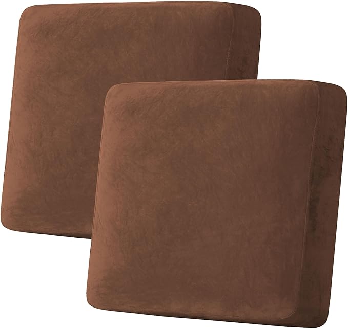 H.VERSAILTEX Velvet Stretch Couch Cushion Cover Plush Cushion Slipcover for Chair Loveseat Sofa Cushion Furniture Protector Seat Cushion Sofa Cover (2 Piece Large Sofa Cushion Covers, Caramel)-Ruum Studio Home