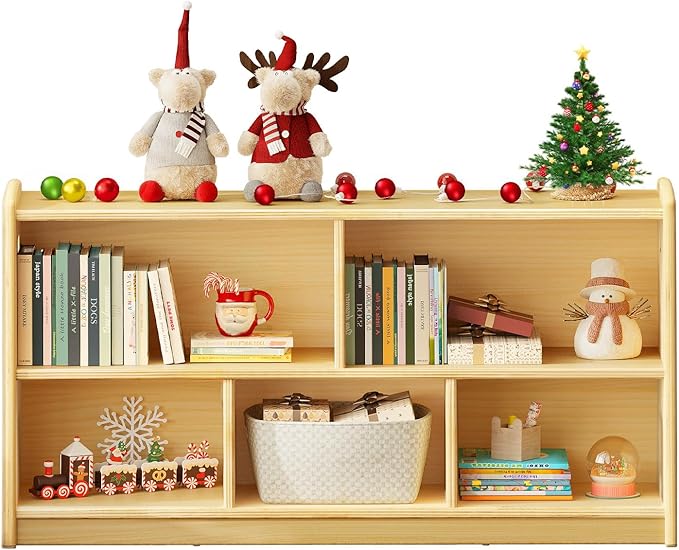 2-Tier Wood Montessori Cabinet for Kids, Toddler Room Book Shelves Toy Organizers and Storage, Small Book Shelf Storage for Baby Children, Furniture of Classroom, Nursery, Playroom-Ruum Studio Home