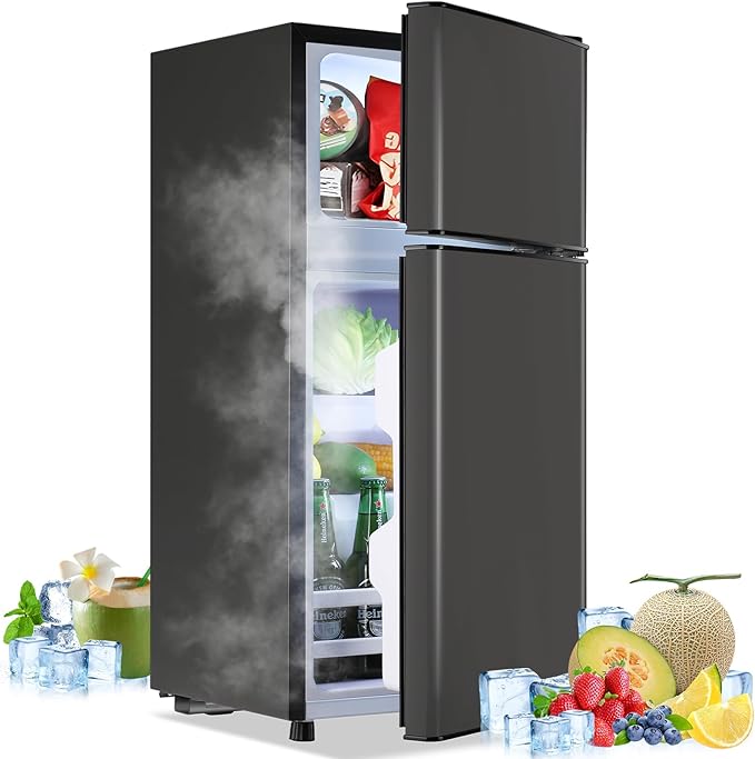 2.4 Cu.ft Mini Fridge with Freezer Compact Fridge Refrigerator Dual Door Small Fridge Senven Temp Gear Removable Shelves Dark Grey-Ruum Studio Home