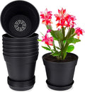 homenote Pots for Plants, 8 Pcs 7.5 Inch Plastic Planters with Multiple Drainage Holes and Tray - Plant Pots for All Home Garden Flowers Succulents, Matte Black-Ruum Studio Home
