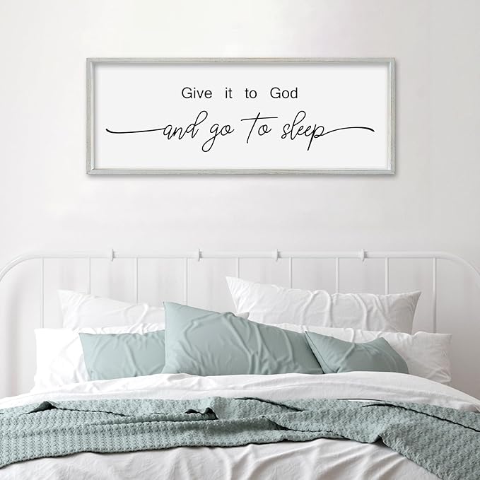 SRSZHIYUE Give It To God And Go to Sleep Sign Wall Decor 32"×12" for Master Bedroom Above Bed Guest Room Over Art Decoration (White)-Ruum Studio Home