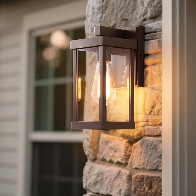 mirrea 11" Classic Outdoor Wall Sconce 1 Light in Oil Rubbed Bronze Rectangular Metal Frame and Clear Glass Shade Waterproof Porch Light Patio Light Pack of 2-Ruum Studio Home