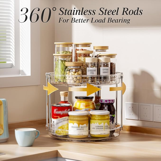 LAMU 2 Pack 10.6'' 2-Tier Lazy Susan Turntable Organizer Rotating Spice Rack Organization for Cabinet, Kitchen, Pantry, Countertop, Bathroom, Vanity, Makeup Organizer, Clear-Ruum Studio Home