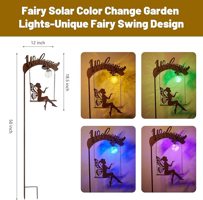 HONGLAND Solar Garden Lights Outdoor Decor, Solar Fairy Lights Outdoor Moon Decor, Housewarming Ornaments for Patio, Lawn, Yard, Pathway - Unique Gardening Gifts for Women Mom Grandma-Ruum Studio Home