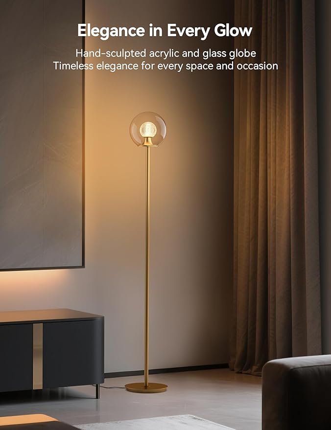 Tubicen Gold Floor Lamp with Dual-Globe Glass Shade Memory Function Art Decor 4-Stage Touch Control Dimmable Modern LED Corner Standing Floor Lamp for Bedroom Office Living Room Bedside-Ruum Studio Home