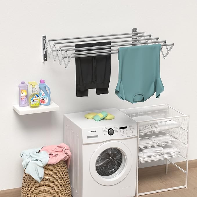 Guevara Wall Mounted Clothes Drying Rack,Stainless Steel Foldable Drying Rack for Laundry Room/Bathroom Tower，Easy to Install 31-inch Rod, 120 lbs Large Capacity- Indoor and Outdoor Use-Ruum Studio Home