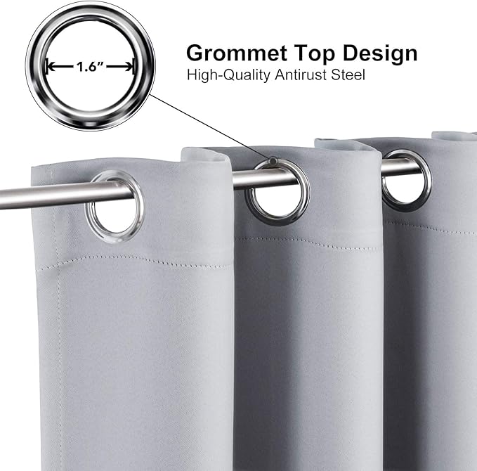 ChrisDowa Grommet Blackout Curtains for Bedroom and Living Room - 2 Panels Set Thermal Insulated Room Darkening Curtains (Light Grey, 42W x 63L)-Ruum Studio Home