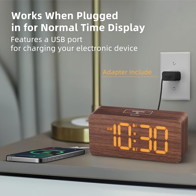 uscce Wooden Digital Alarm Clocks for Bedrooms: Dimmable Dual Alarm Clock with Large Numbers for Bedside Desk - Loud Alarm for Heavy Sleepers with Volume Control - Wood Decor & Gifts-Ruum Studio Home