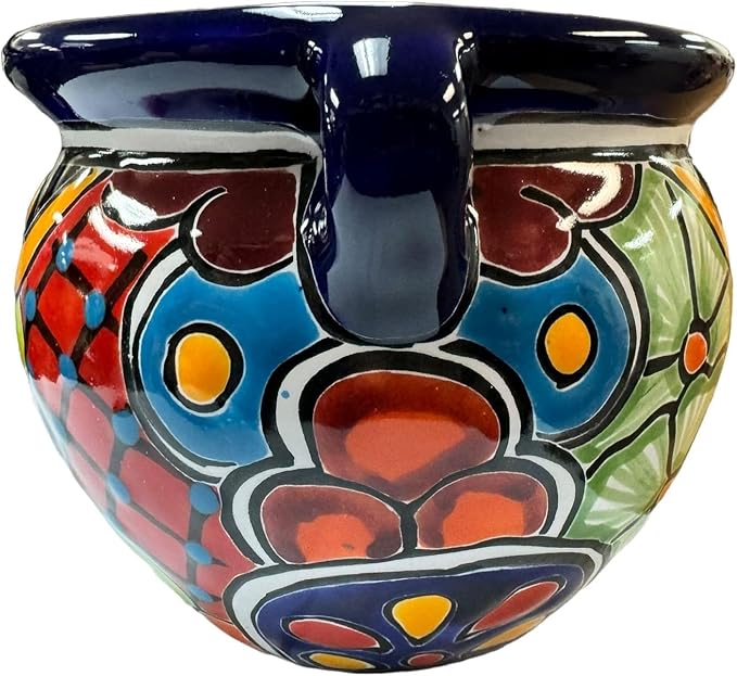 Talavera Michoacana Planter Pot Multicolor Folk Art Mexican Pottery Hand Painted Outdoor Indoor Home Decor Handmade 8" (Multi 2)-Ruum Studio Home