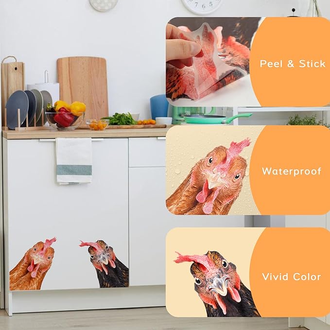 Funny Chicken Wall Decals - Peel & Stick - 2 Hens Head Window Cling - Cute Chicken Window Stickers - Gift Decal-Ruum Studio Home