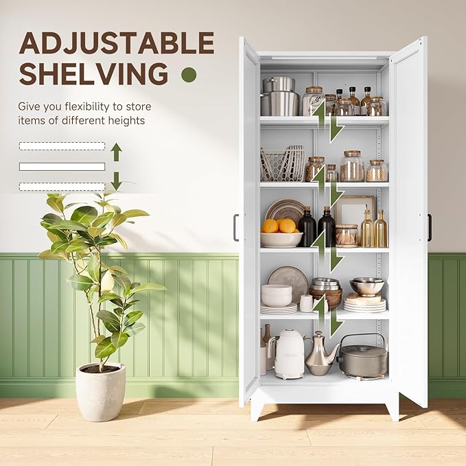 Letaya Storage Cabinet,75" H Metal Kitchen Pantry Cabinets with Doors and Adjustable Shelves,Pantry Organizers for for Cupboard/Office/Garage Room,White-Ruum Studio Home