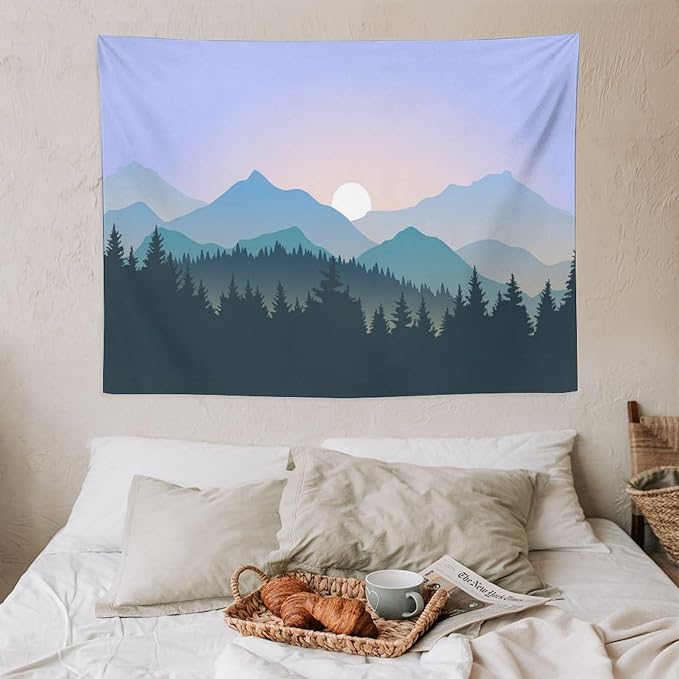 HZOHNAGO Mountain Tapestry Forest Mountain Sunrise Pattern Printed Wall Tapestry Wall Hanging for Bedroom Living Room Dorm 40" W x 30" H-Ruum Studio Home