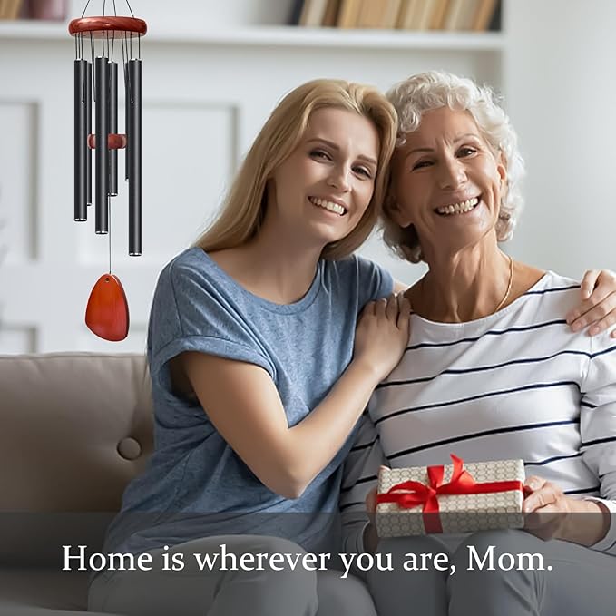 28" Wind Chimes for Mothers Day, Decorative Wind Chimes for Outside, Memorial Windchimes Remembrance Gift for Women Mom Grandma, Metal Wind Chime Outdoor Decor for Garden Patio Zen(Black 2Pack)-Ruum Studio Home