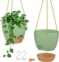 ZMTECH 10 Inch Hanging Planters for Indoor Outdoor Plants, 2 Pack Self Watering Hanging Plant Pots with Drainage Holes and Removable Saucer, Plastic Flower Hanging Pots with Watering Lip (Green)-Ruum Studio Home