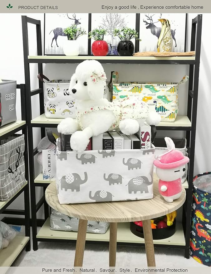 Rectangular Folding Laundry Basket, waterproof Canvas Basket,gift basket,Suitable for children's room,Office,Clothes,Toys Storage (Grey Elephant)-Ruum Studio Home