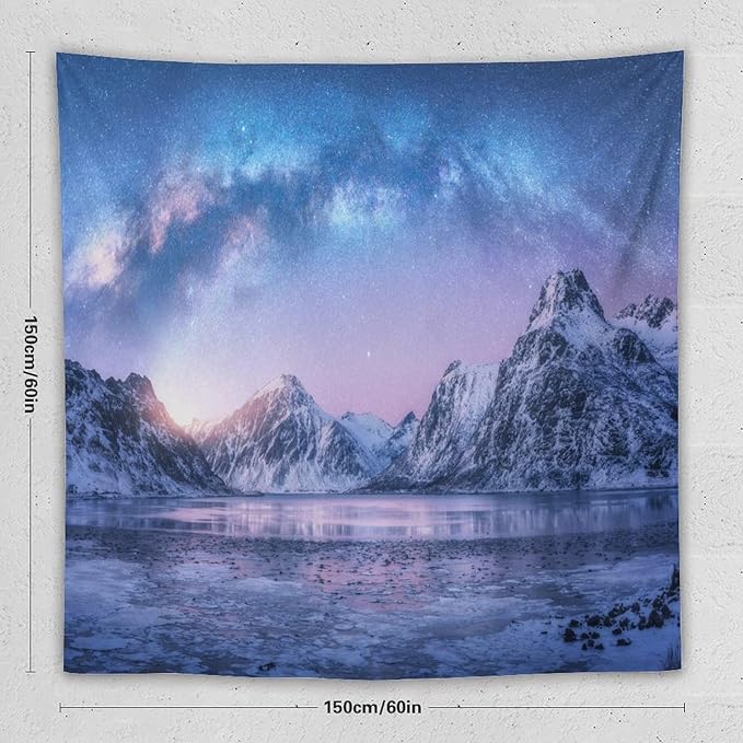 HZOHNAGO Mountain Tapestry Aurora Snow Mountain Sunset Pattern Printed Wall Tapestry Wall Hanging for Bedroom Living Room Dorm 60" W x 60" H-Ruum Studio Home