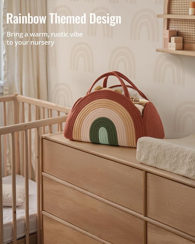 Blissful Diary Baby Diaper Caddy Organizer, Cotton Rope Diaper Caddy Basket, Large Storage Basket, Gift for Baby Shower, Newborn Essentials, Rustic Rainbow-Ruum Studio Home