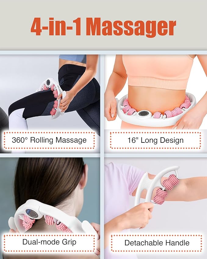 Cellulite Massage Roller - Anti-Cellulite Massager with Detachable Roller Handles for Thighs, Legs & Buttocks - Fascia Massage Tool for Lymphatic Drainage & Deep Tissue Therapy (Pink)-Ruum Studio Home