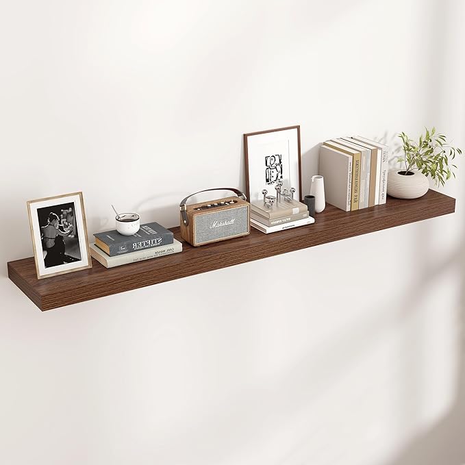 Floating Shelves for Wall, Large Wall Mounted Shelves with Invisible Brackets, Long Wood Floating Shelf for Living Room, Bedroom, Kitchen, (Walnut, 55" W x 9" D x 1.5" H)-Ruum Studio Home