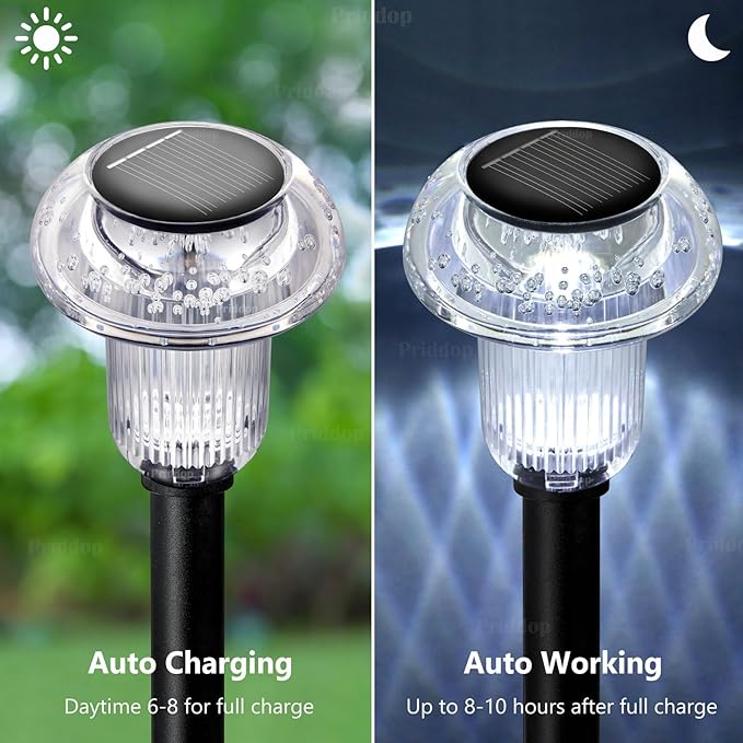 Solar Lights Outdoor 12 Pack Pathway Lights 6000K LED Waterproof Cold White Mushroom Shape for Garden Driveway Walkway Landscape Path Lawn Yard Decor-Ruum Studio Home