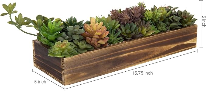 MyGift Artificial Succulent Centerpiece, 15.75 Inch Faux Succulents Arrangement Plants in Rustic Burnt Wood Rectangular Planter Box-Ruum Studio Home